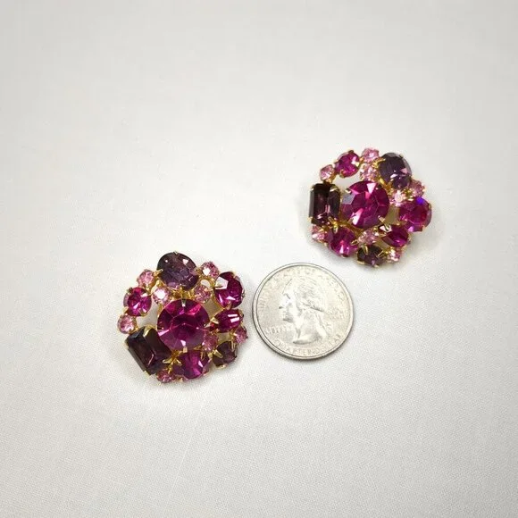 Weisss Pink Rhinestone Earrings Clip Ons - Picture 5 of 5